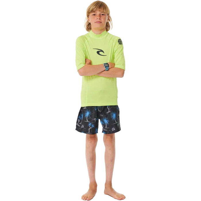 2024 Rip Curl Boys Brand Wave UPF Short Sleeve Rash Vest 121BRV - Lime